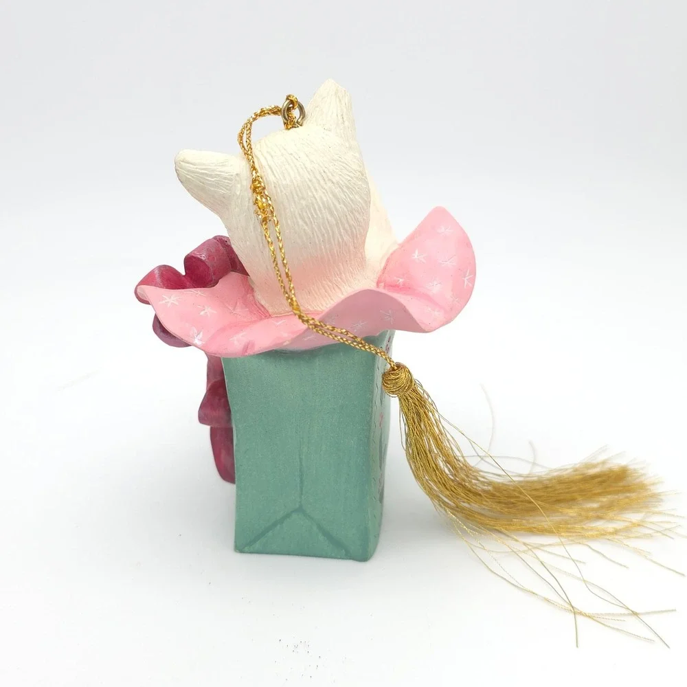 Lenox Holiday Mischief Cat Ornament 1998 White Kitten Teal Pink Vintage‎ Whimsy